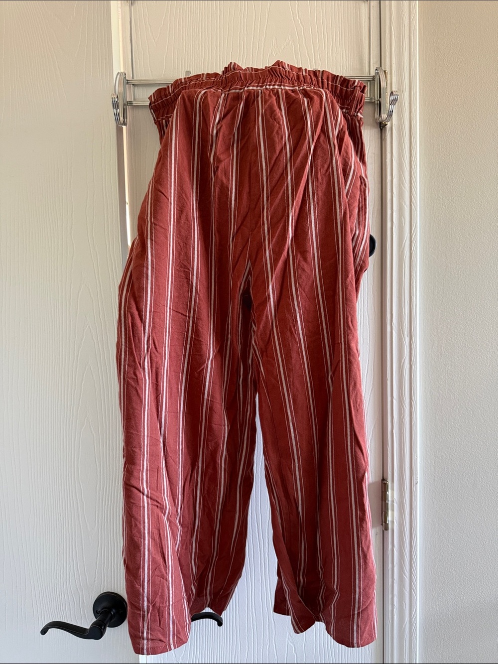 Polagram Rust Red Wide-Leg Striped Paperbag Waist Pants